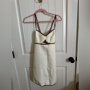Boutique Mini Dress White and/or Cream with Brown Trim NEVER WORN